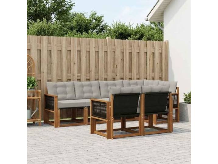 RJPLMFV Sofaset für den Außenbereich, 7-teilig, massives Akazienholz Ecksofa für den Außenbereich, Natur, Armlehnen, Massivholz, modular, pflegeleicht
