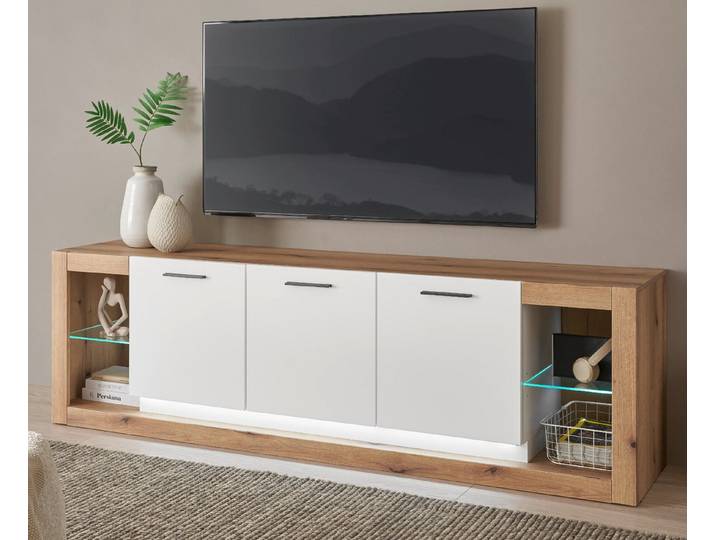 Furn.Design Lowboard Rivian (XL TV Unterschrank in Eiche Dekor und Weiß matt, Breite 198 cm), 6 Staufächer, Komforthöhe