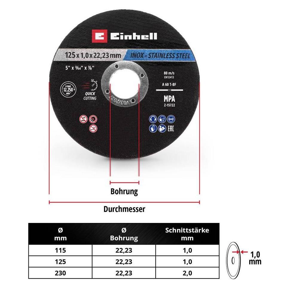Einhell Trennscheiben, 711442, 125x1,0 mm, 10 Stück (711442)