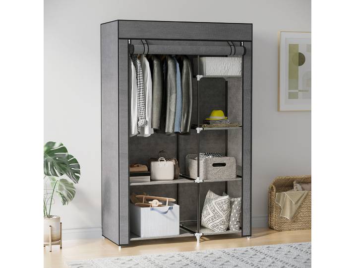 HOMCOM Armoire Penderie 6 Étagères Grise