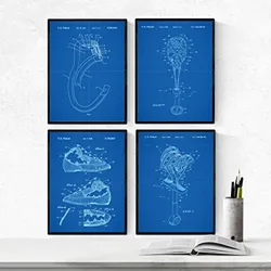 POSTER Set mit 4 Blau KLETTERN Patenten A4 Rahmenlos