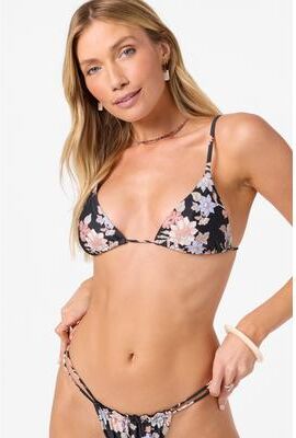 O'Neill s Bali Floral Cayo Triangle Bikini Top in Black, Size 2XL, Elastane/Polyamide