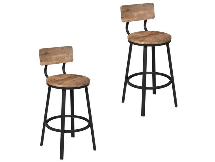 Tabouret de Bar Lot de 2 - WOLTU Tabouret Cuisine - Métal et MDF - Marron Rustique W0ATT0880-2