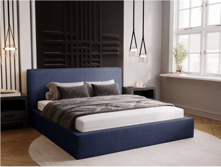 Polsterbett mit Bettkasten und Lattenrost 200x200 Monaco Blau