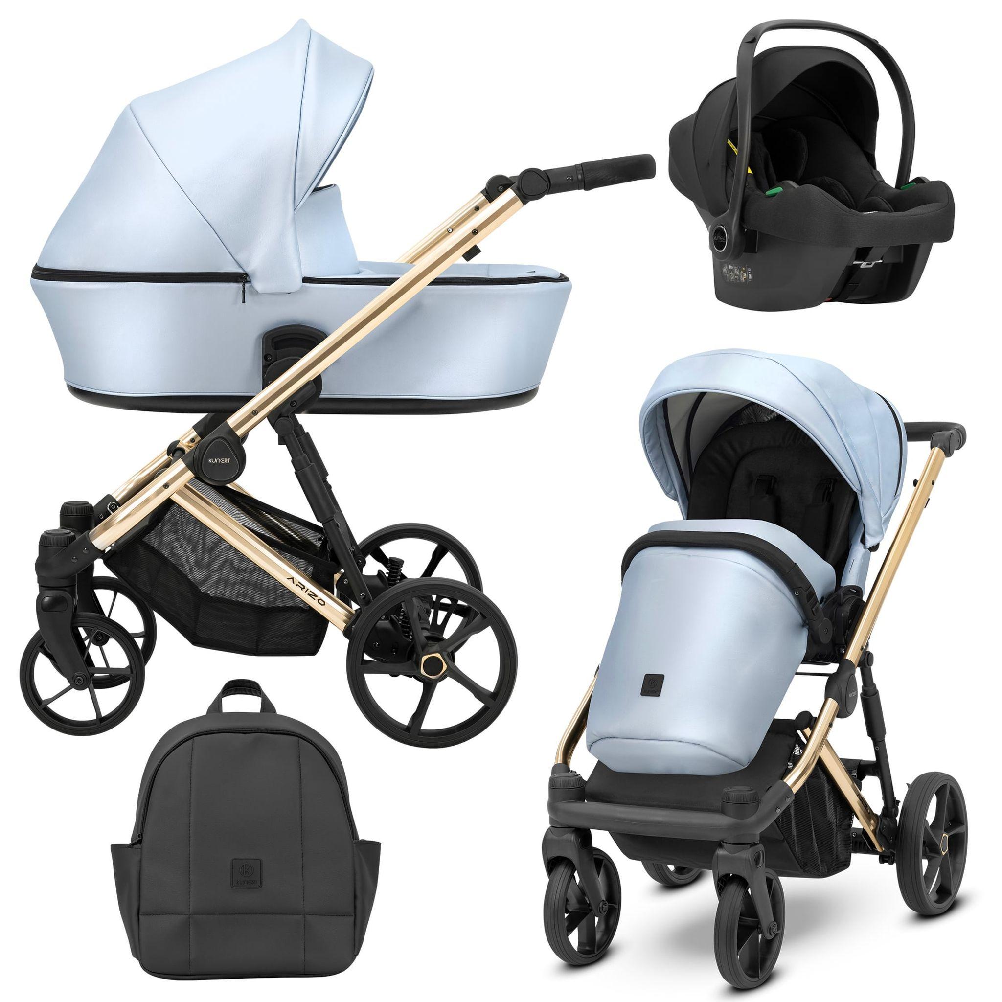 Kinderwagen Kunert Arizo Premium 3in1 - goldene Rahmenfarbe - Farbe: Baby Blue Eco