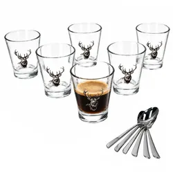6er Set Alois Espressogläser 60ml Hirsch mit Twist Espressolöffeln Mokka-Glas
