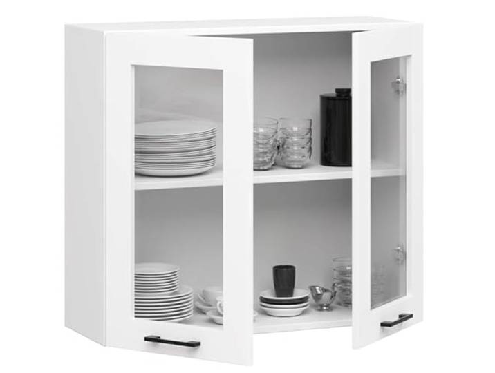 BDW - Küchenschrank Vitrine Hängend - Oberschrank Küche - Weiß - 80x30,5x72cm - mit 2 Türen und Griffen - Küchenschränke Einzeln, Wandschrank, Küchenhängeschrank - OLIWIA1 STK