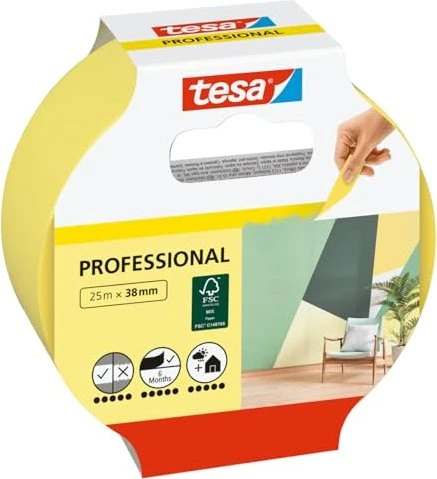 tesa PROFESSIONAL Malerband gelb 38,0 mm x 25,0 m 1 Rolle