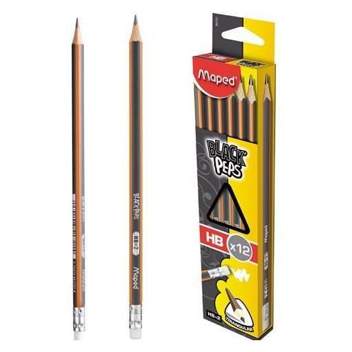 Maped Blackpeps HB Bleistift mit Radiergummi (12 Stück) (2.20 mm, HB, 12x) (160324)
