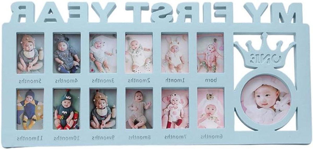 Baby Fotolijst Eerste Jaar - Frame voor Baby Aandenkens met Twaalf Maand Ruimtes