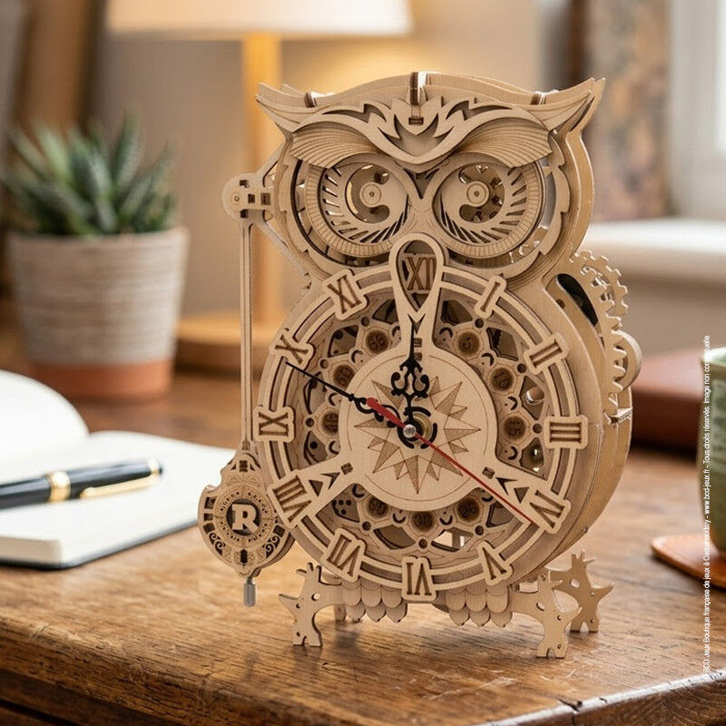 Horloge Hibou - Puzzle 3D Mécanique en bois Rokr