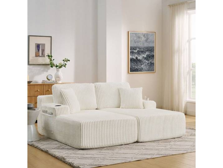 Xylo Canapé-lit relax 2 places poche magazine porte-gobelet beige