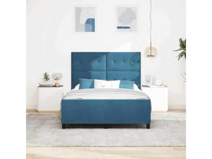 KTHLBRH Boxspringbett dunkelblau 140 x 200 cm Samt Massives Kiefernholz, gepolstertes Kopfteil, modernes Design, rechteckige Form