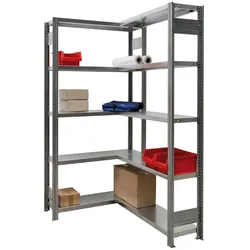 PROREGAL Eckregal FALKE Stecksystem | HxBxT 200x100x60cm | 5 Ebenen | Fachlast 150kg | Verzinkt