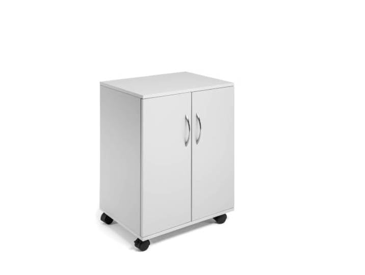 Durable Multifunktionswagen 74/53 geschlossen, grau, 311510 Mobiler Beistellwagen mit 2 Türen, 4 Fachböden, melaminbeschichtet, kratzfest, Maße 528 x 737 x 400 mm