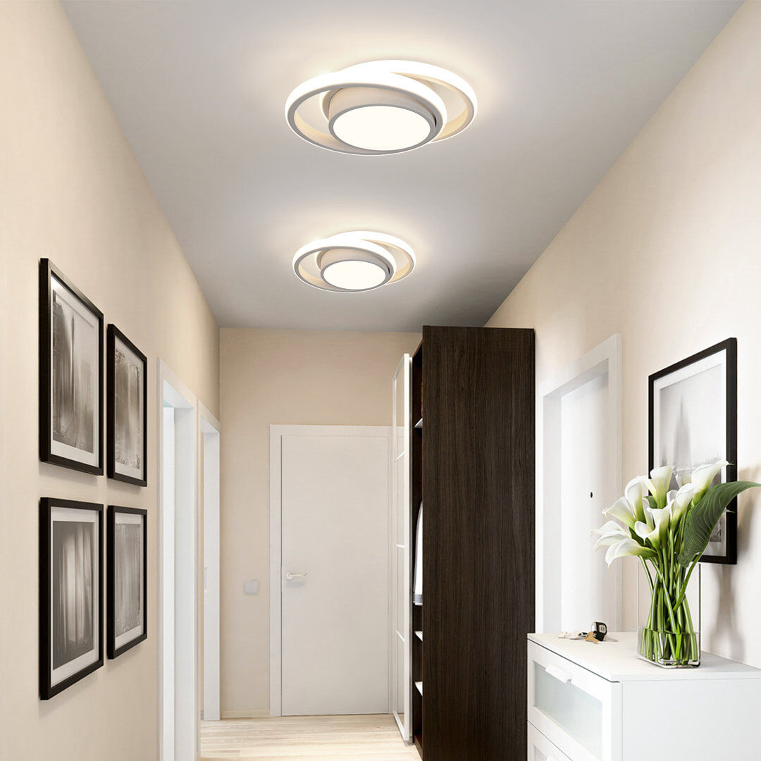 Metro Modern 27cm Round LED Aluminium Flush Ceiling Light (set of 2) White 6.5cm H X 28cm W X 20cm D