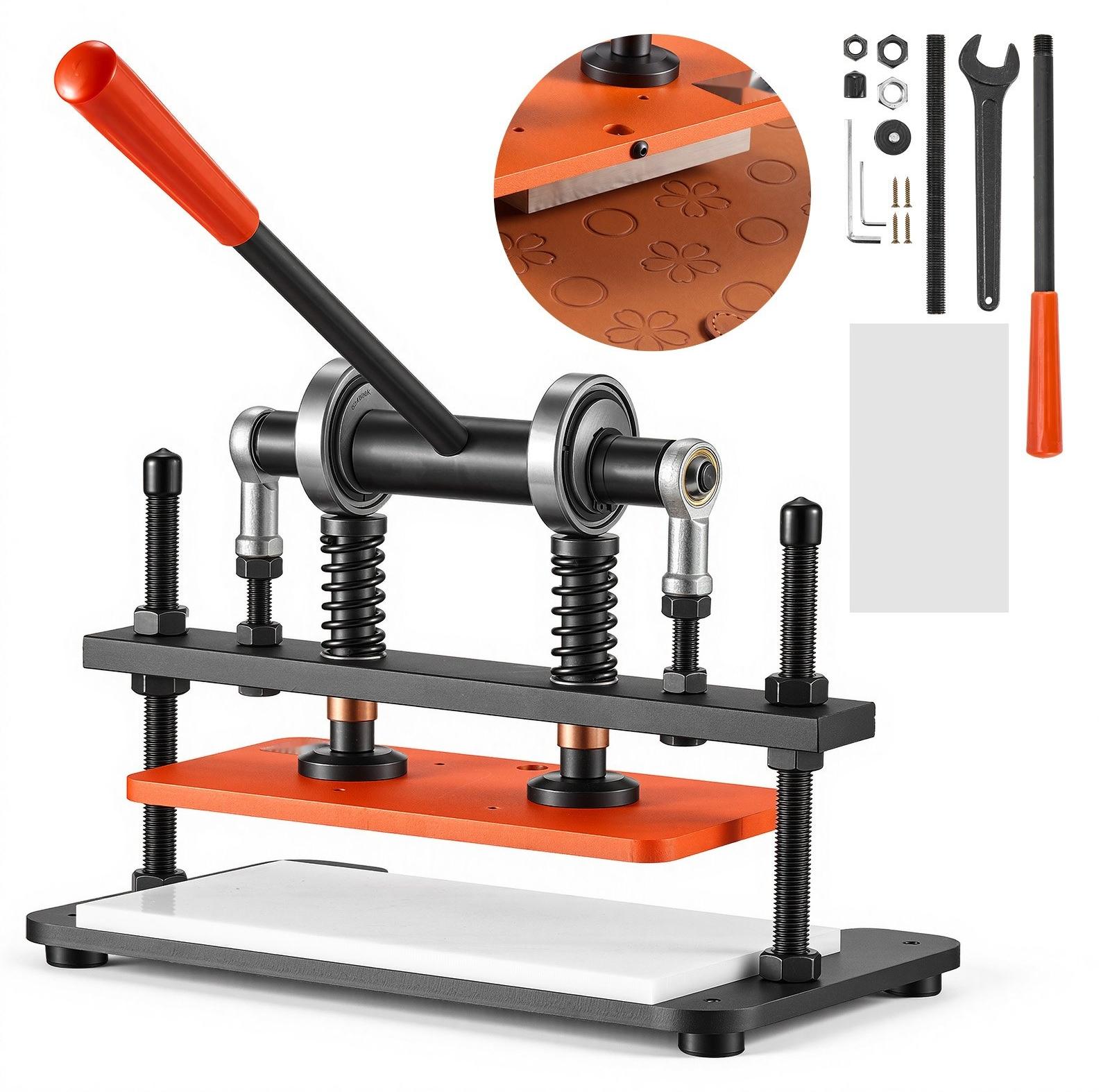 Lederstanzmaschine - Handpresse zum Prägen und Stanzen - 280 x 140 mm Arbeitsfläche - 1,5 t Druckkraft - 12 mm Hub - Zwei Führungswellen - Stahlkonstruktion