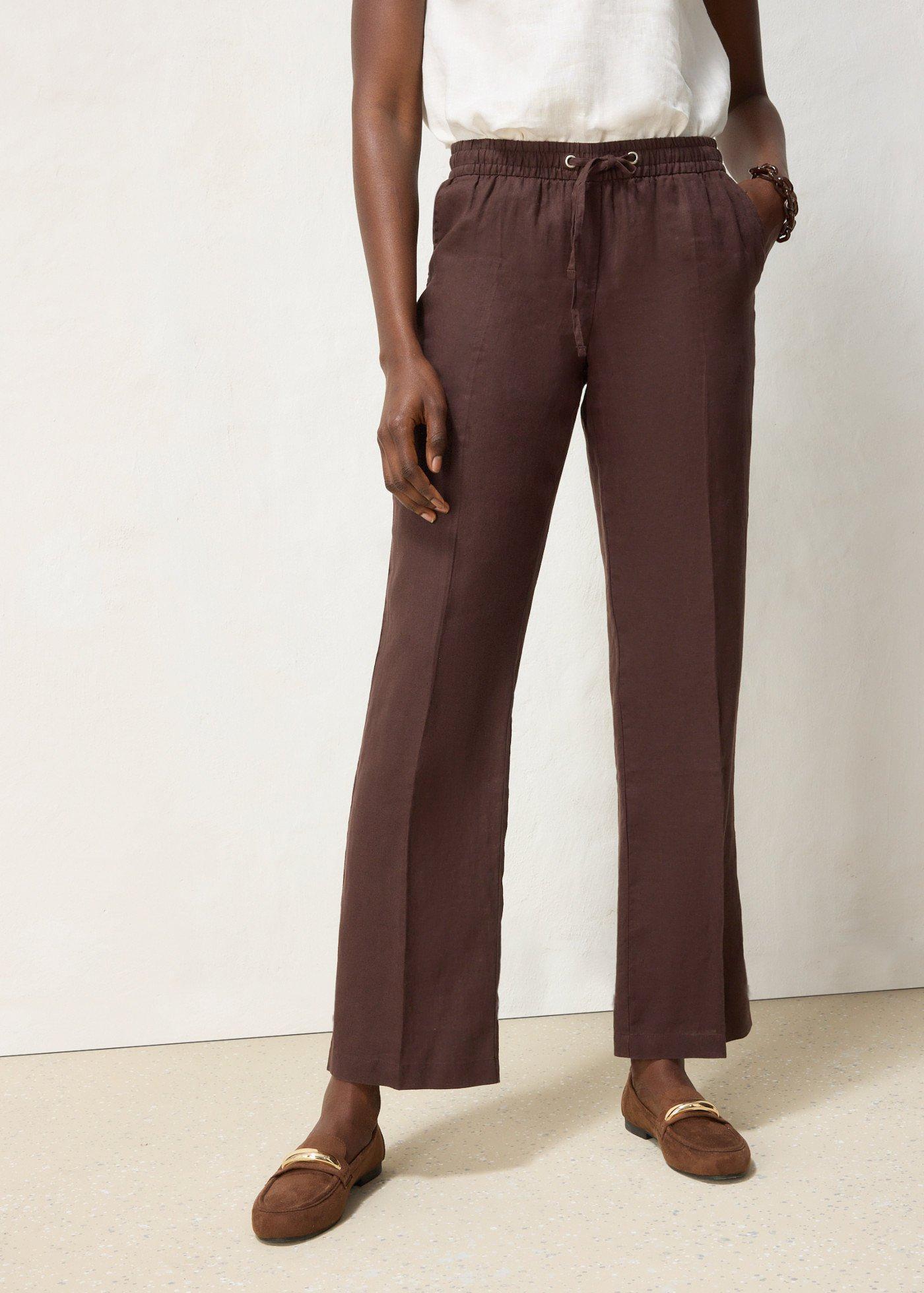 bonprix Schlupfhose aus reinem Leinen, braun, Gr.48, hochwertige weite Hose aus reinem Leinen, aus Leinen