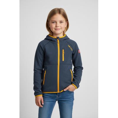 Fleecejacke TROLLKIDS "Kids Sandefjord Jacket", Jungen, Gr. 176, bunt (mystic blau, golden gelb), Fleece, Obermaterial: 100% Polyester, normal, Jacken Fleecejacke, für Kinder und Jugendliche, mit Reißverschluss, wasserabweisend