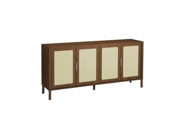 sweeek - Buffet vintage décor bois et cannage 4 portes 160cm ETTA