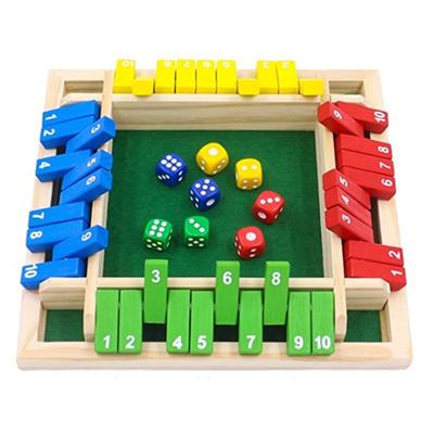 Shut The Box Wooden Dice Board Game, 4 Players, Pub Bar Party Supplies, Family Entertainment Game colorful
