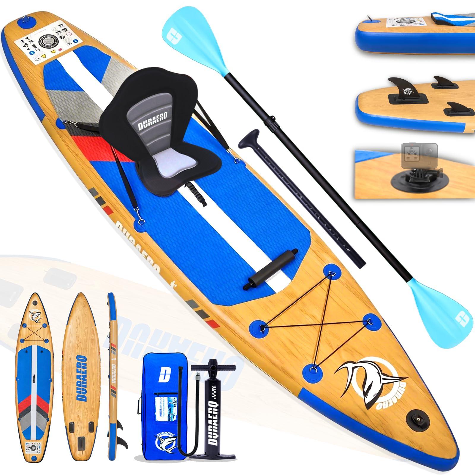 Aufblasbares SUP-Board mit Holzoptik - 330 cm Länge - 15 cm Dicke - Geeignet für Stand-Up-Paddling und Kajakfahren