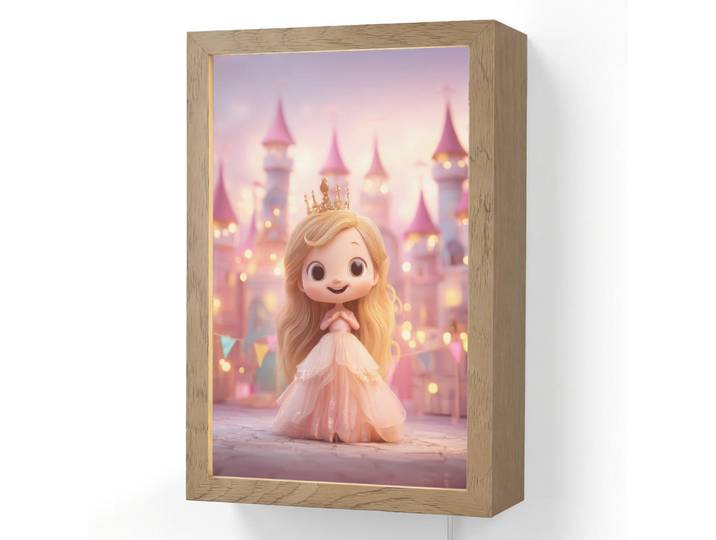 OnlyWow Wandleuchte - Prinzessin - Rosa - Schloss - 20x30 cm, Holzwerkstoff, Rechteckig, LED integriert, 20x30x8 cm, Lampen & Leuchten, Innenbeleuchtung, Wandlampe