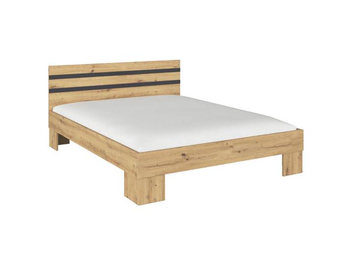 Bett, Grau, Eiche Artisan, 160x200 cm, Blauer Engel, Goldenes M, Made in Germany, Schlafzimmer, Betten, Doppelbetten
