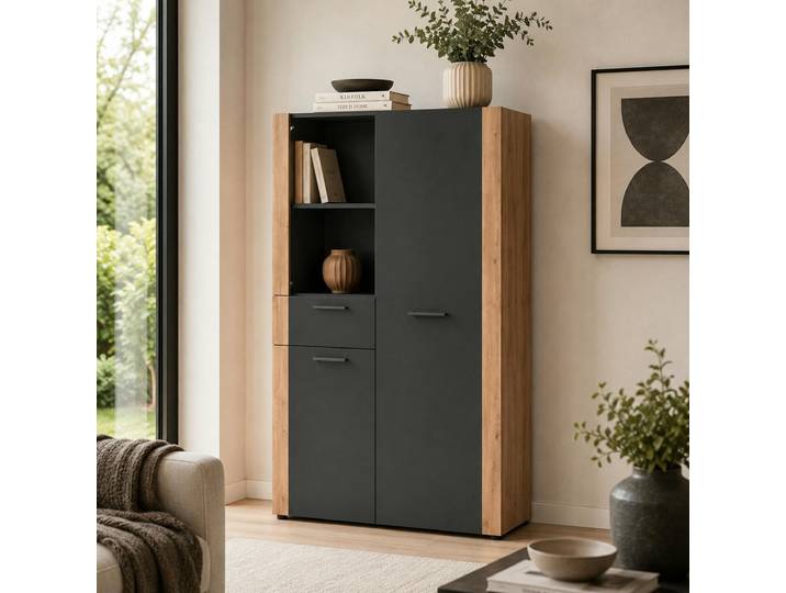 Buffet Haut Gris Foncé 2 Portes 1 Tiroir Alva