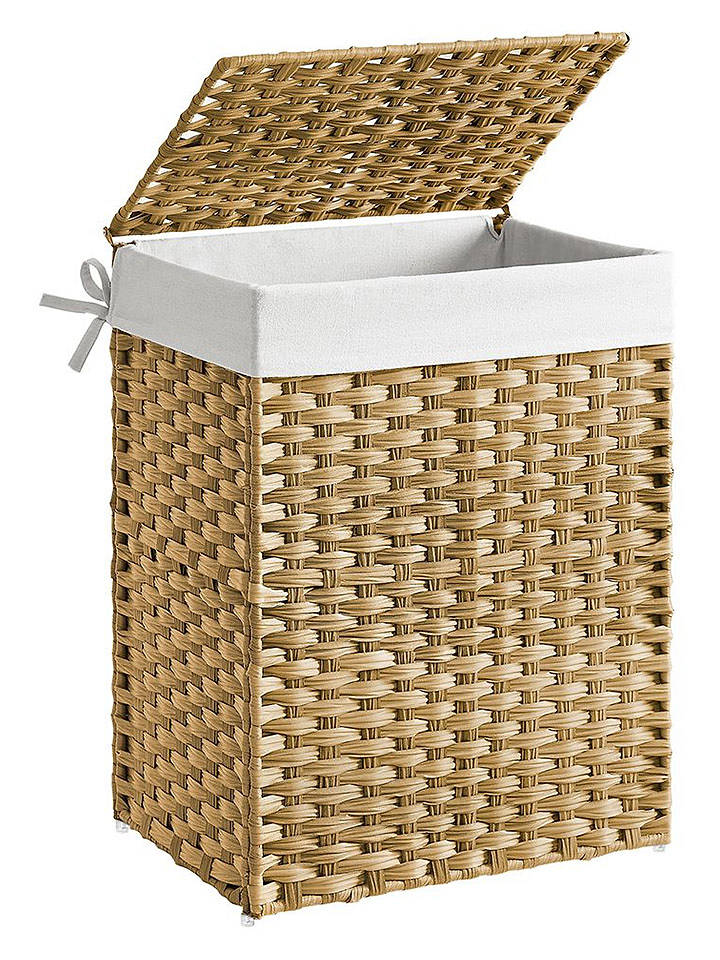 SONGMICS Wäschekorb in Hellbraun/ Weiß - (B)46 x (H)60 x (T)33 cm - onesize