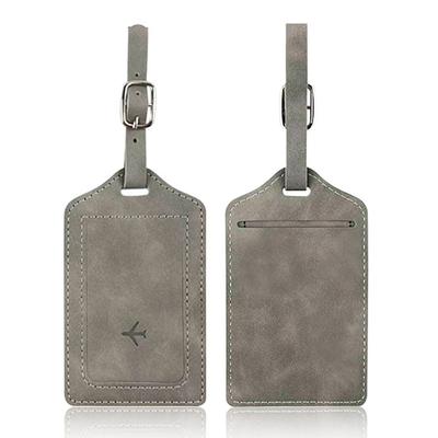 Portable Leather Luggage Tag Travel Suitcase Name Address ID Holder grey