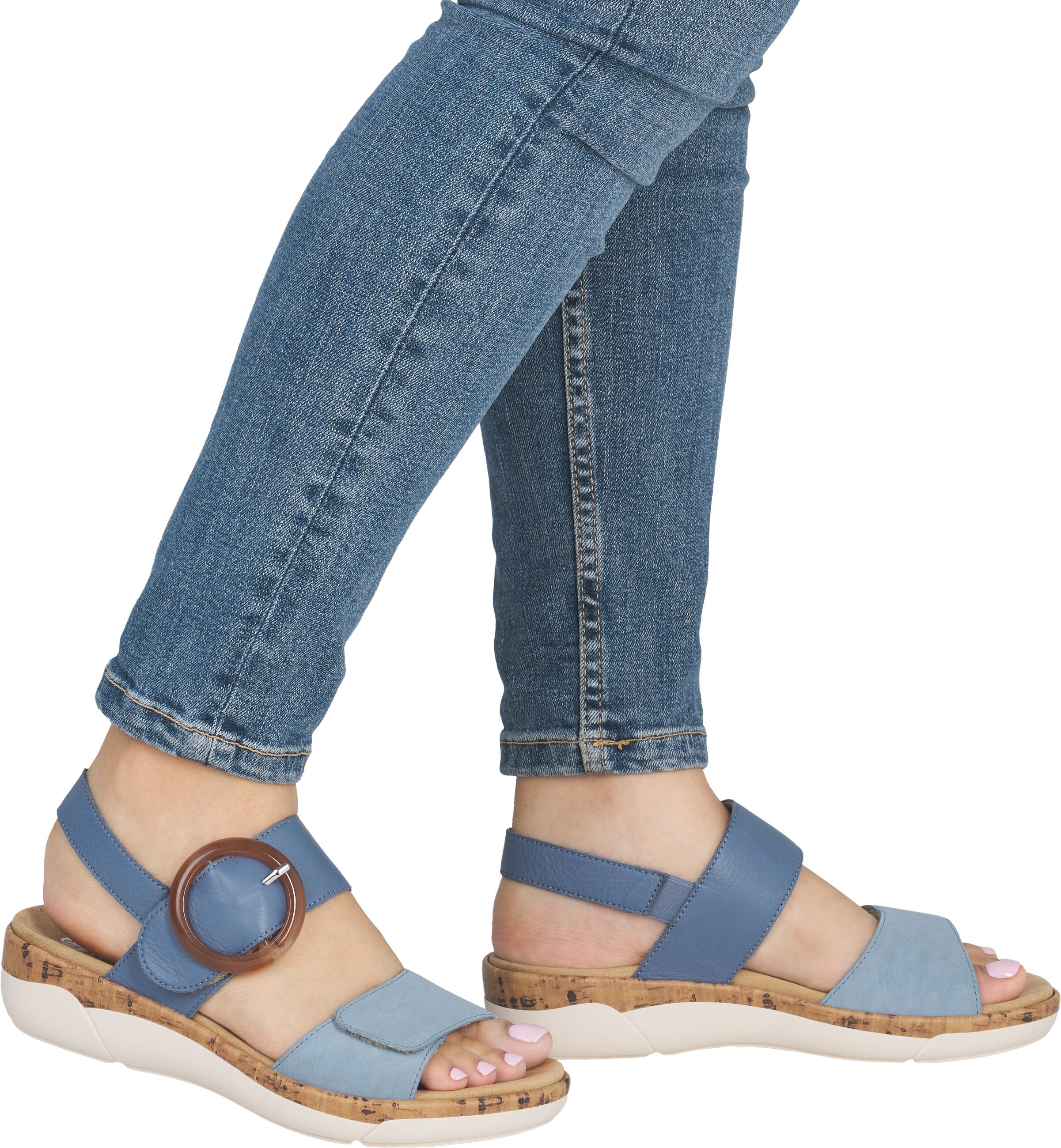Keilsandalette REMONTE, Damen, Gr. 39, Textil, blau (jeansblau), Leder, Lederimitat, Schuhe Keilsandalette, Sommerschuh, Riemchensandale, praktische Klettverschlüsse jeansblau 39, Textil