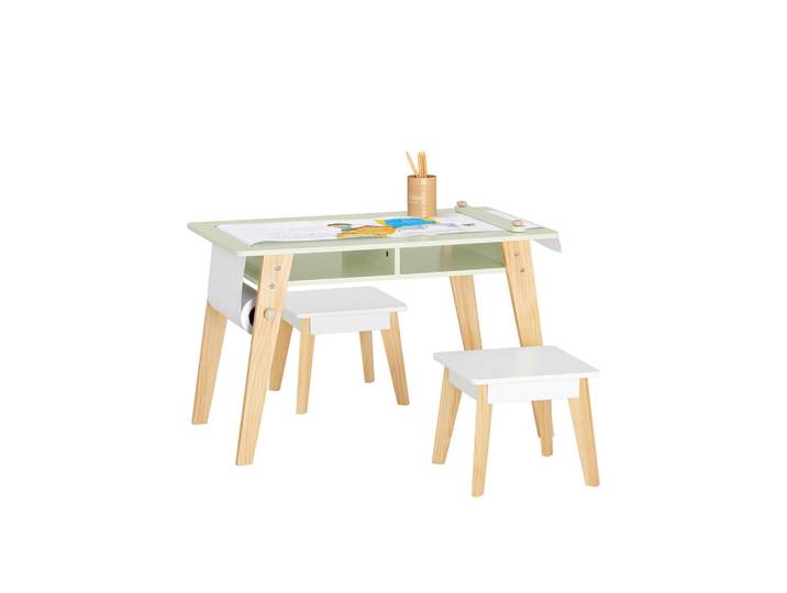 SoBuy Kindersitzgruppe Weiß-Grün, Weiß, Naturfarben, Grün, Holzwerkstoff, Holz, 80x50x48 cm, Baby- und Kindermöbel, Kinderzimmer & Jugendzimmer, Kindersitzgruppe