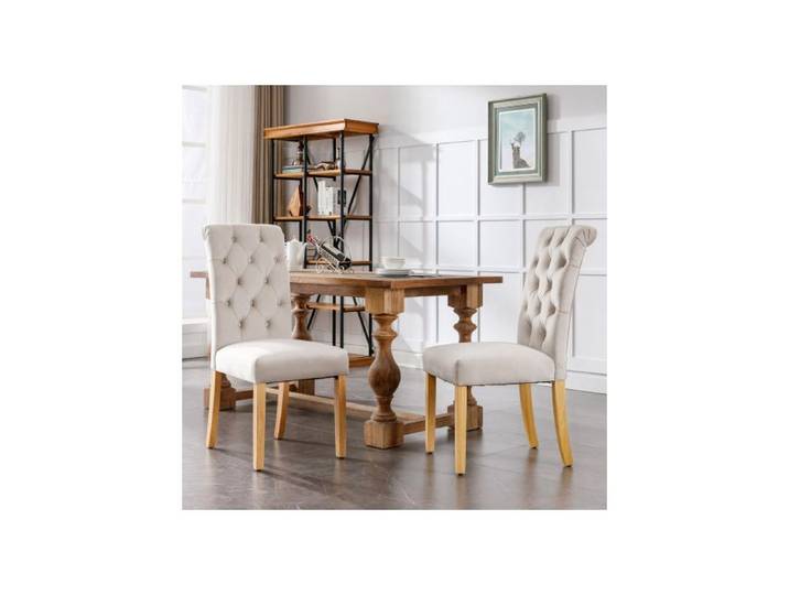 Chaises de salle à manger - MUVOE - Ensemble de 2 - Velours Beige - Pieds en chêne - Design moderne