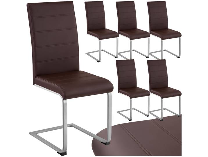 Schwingstühle, Kunstleder - braun, 6er Set