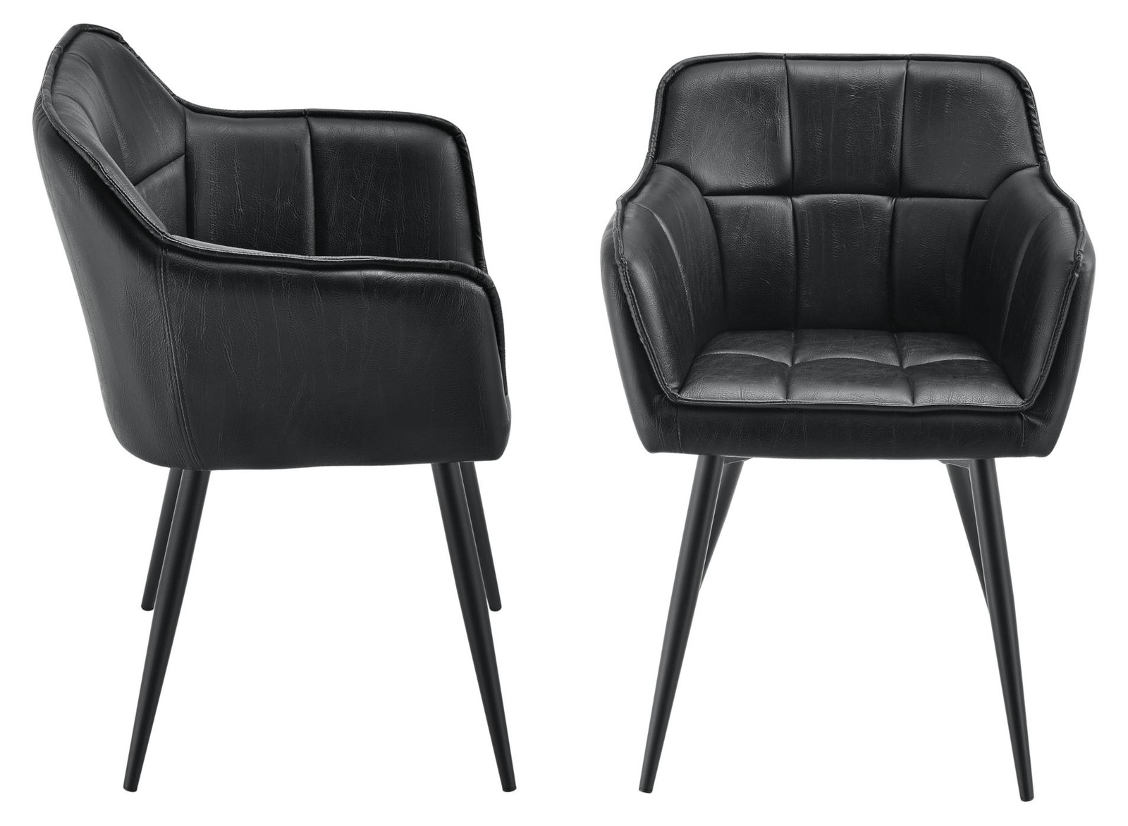 en.casa Eetkamerstoelen Birmingham set van 2 met armleuningen zwart kunstleer