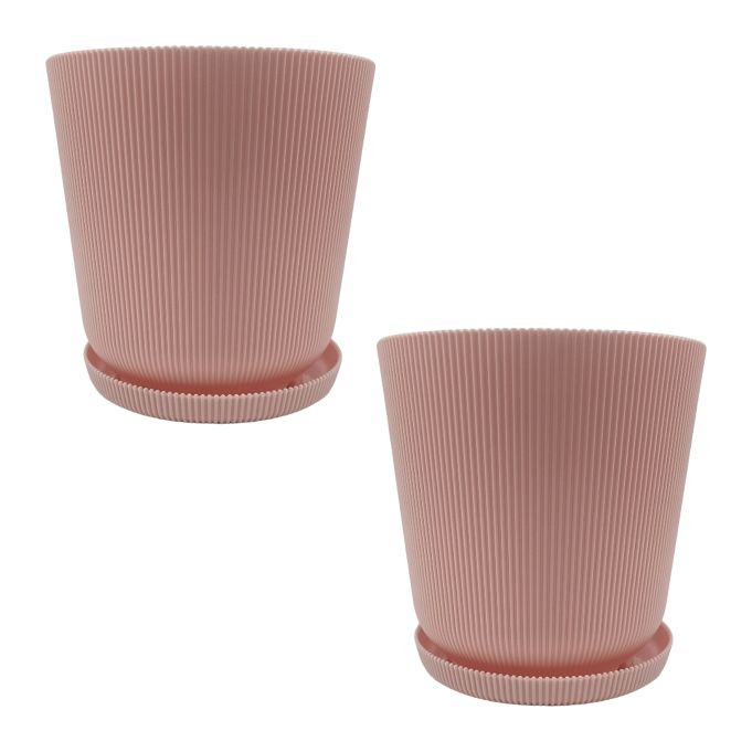 Relaxdays Bloempot met schotel set van 2, modern design, roze