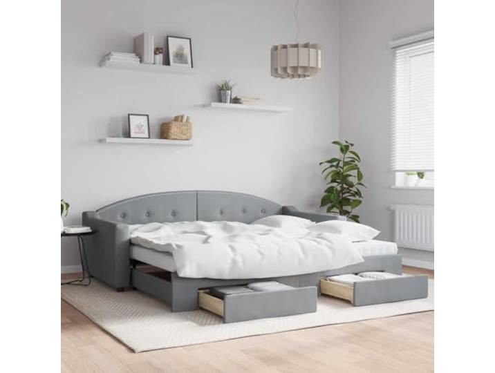 RJPLMFV Ausziehbett 2-in-1 mit Schubladen 90 x 200 cm Doppelbett, Holz und Metall, ohne Matratze, Aufbewahrung mit 2 Schubladen, für Wohnzimmer oder Schlafzimmer