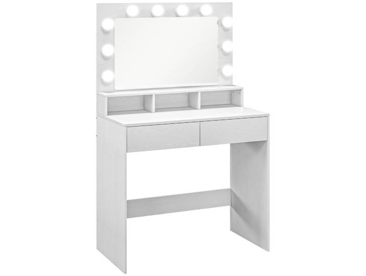 Homcom Schminktisch mit LED-Beleuchtung Frisiertisch mit Spiegel einstellbar Helligkeit, Weiß, Holzwerkstoff, 40x135x80 cm, Schlafzimmer, Schminktische