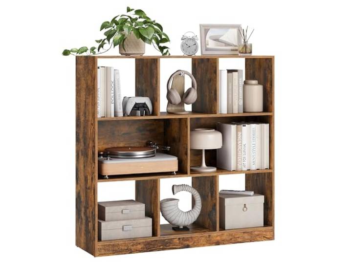 VASAGLE Custos Kollektion - Bücherregal, Regal, Würfelregal, Standregal, 8 offene Fächer, horizontal, vertikal oder kopfüber verwendbar, 30 x 97,5 x 100 cm, vintagebraun LBC52BX