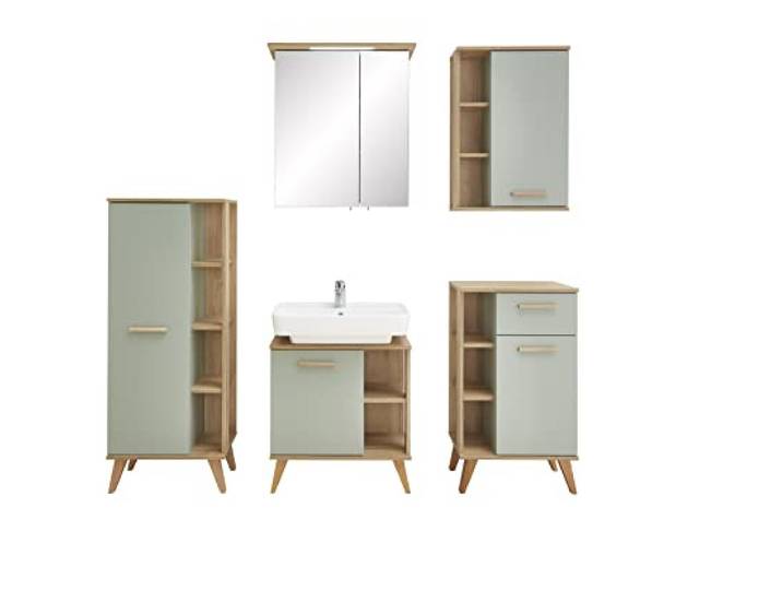 Pelipal Badmöbel-Set 5-teilig Quickset 963 mit Waschbeckenunterschrank und Spiegelschrank (LED) Hochwertige Badezimmermöbel vom Markenhersteller