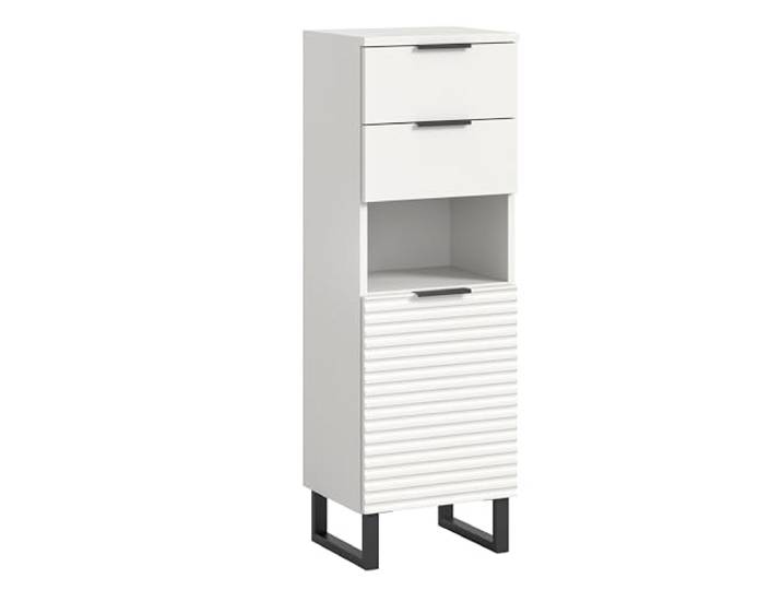 xonox.home Badezimmer Riff Kommode Schrank Standschrank schmaler Badezimmerschrank Badschrank schmal in weiß ca. 35x110x34 cm auf schwarzen Kufen
