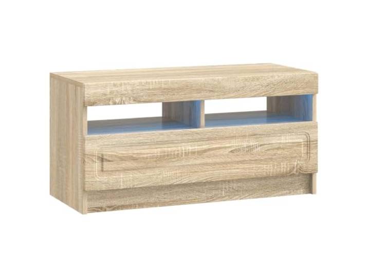 GKHPYURE TV-Schrank mit LED, Sonoma-Eiche, aus Holz, 1 Stück Modernes schlankes Design, technisches Holz, feuchtigkeitsbeständig, flexible LED-Leuchten, 90 ° umkehrbare Türen, Sockel