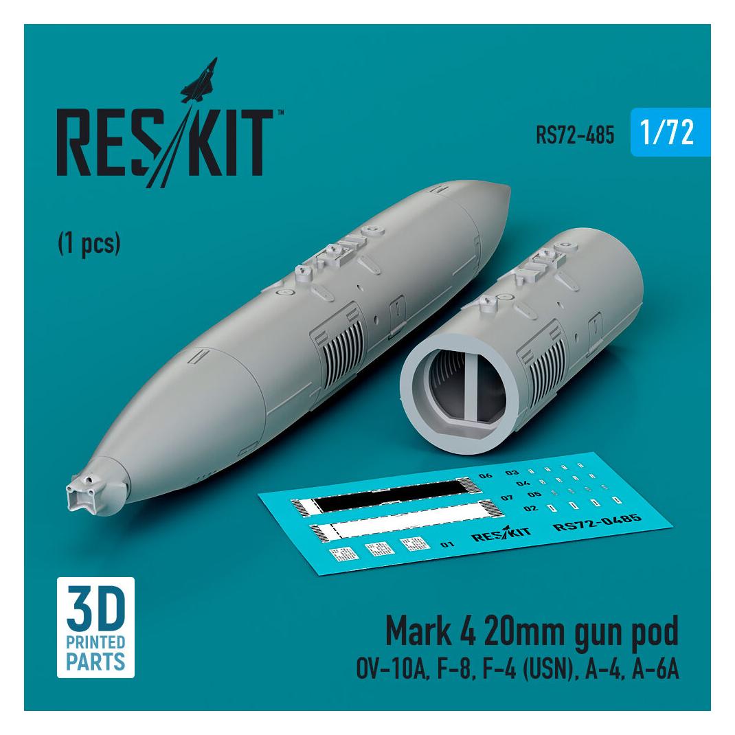 ResKit Mark 4 20mm gun pod (1 pcs) (OV-10A, F-8, F-4 (USN), A-4, A-6A) (3D Printed) (RS72-0485)