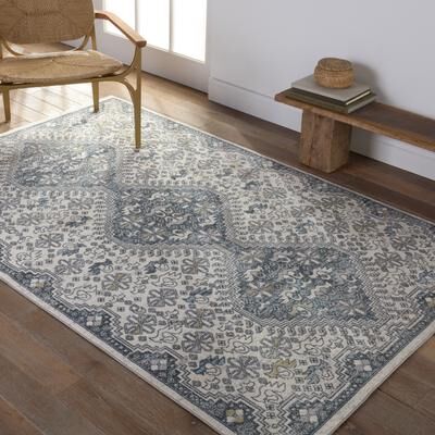 Vibe Machine Washable Yucca Medallion Cream/ Blue Area Rug.