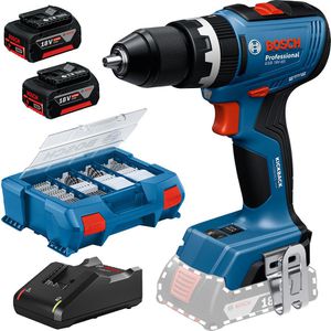 Bosch Akku-Schlagbohrschrauber GSB 18V-65, 18V / 4Ah, mit 2 Akkus, 82-tlg. Zubehörset, Koffer