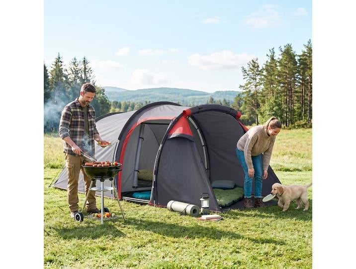 Outsunny Tente Camping Familiale 2-3 Pers Gris/Rose