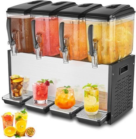 VEVOR Commerciële Drankdispenser met 4 Tanks, 4 x 12 l, RVS, Zilver