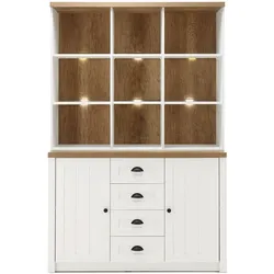 BUFFETSCHRANK weiß Pinie, Eiche hell Landhaus, Buffet 130 x 198 cm