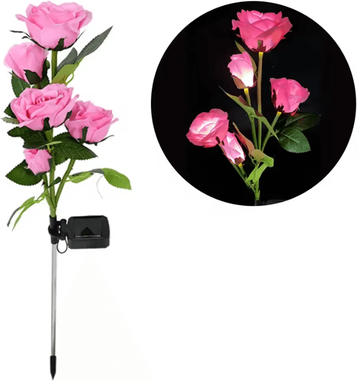 Inspire Curations 5 Head Solar Rose Garden Light Waterproof LED Flower Stake Lamp pink
